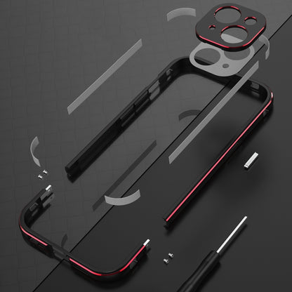 For iPhone 15 Plus Aurora Series Lens Protector + Metal Frame Phone Case(Black Red) - iPhone 15 Plus Cases by buy2fix | Online Shopping UK | buy2fix