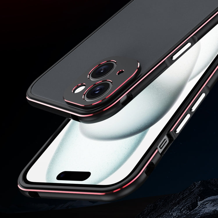 For iPhone 15 Plus Aurora Series Lens Protector + Metal Frame Phone Case(Black Red) - iPhone 15 Plus Cases by buy2fix | Online Shopping UK | buy2fix