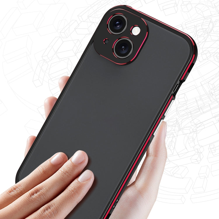 For iPhone 15 Plus Aurora Series Lens Protector + Metal Frame Phone Case(Black Red) - iPhone 15 Plus Cases by buy2fix | Online Shopping UK | buy2fix