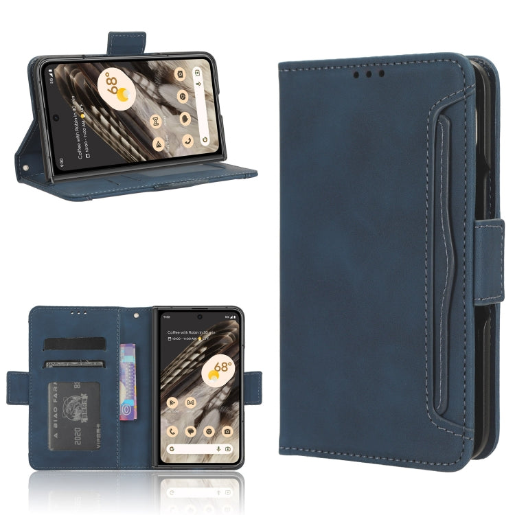 For Google Pixel Fold Skin Feel Calf Texture Card Slots Leather Phone Case(Blue) by buy2fix