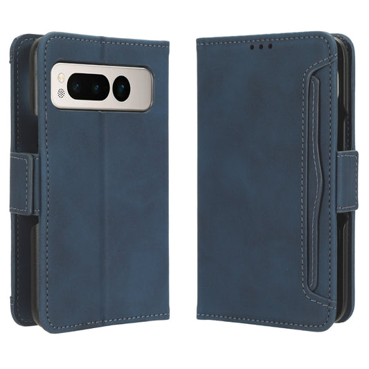 For Google Pixel Fold Skin Feel Calf Texture Card Slots Leather Phone Case(Blue) by buy2fix