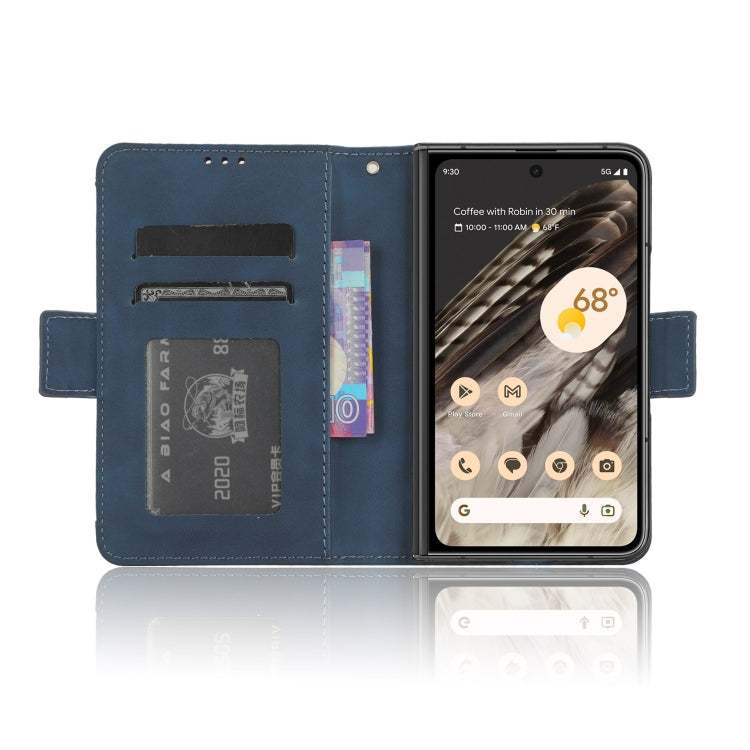 For Google Pixel Fold Skin Feel Calf Texture Card Slots Leather Phone Case(Blue) by buy2fix
