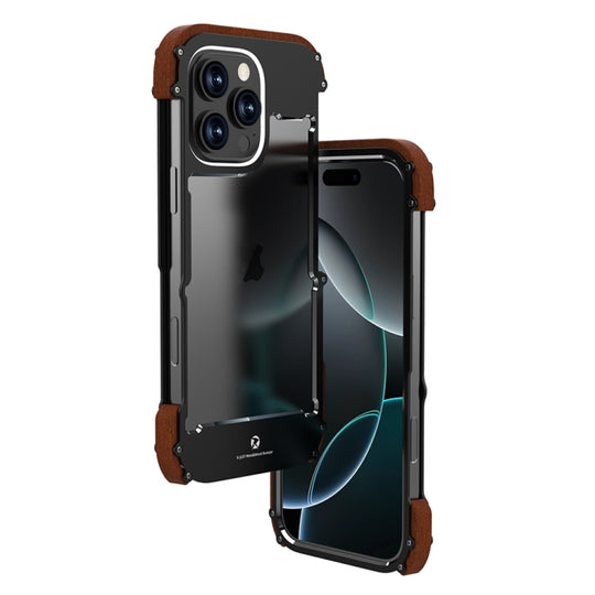 For iPhone 16 Pro R-JUST Ironwood Generation Metal Hybrid Wood Phone Case