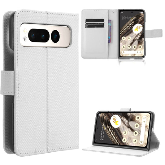 For Google Pixel Fold Diamond Texture Leather Phone Case(White) by buy2fix