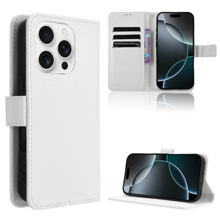 For iPhone 16 Pro Max Diamond Texture Leather Phone Case(White) by buy2fix