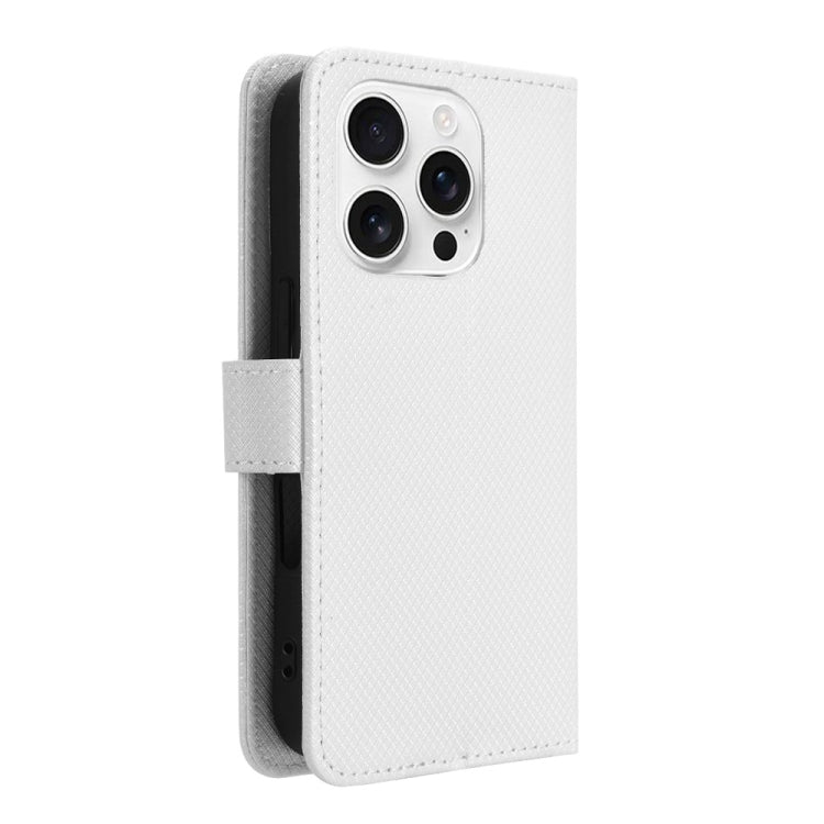 For iPhone 16 Pro Max Diamond Texture Leather Phone Case(White) by buy2fix