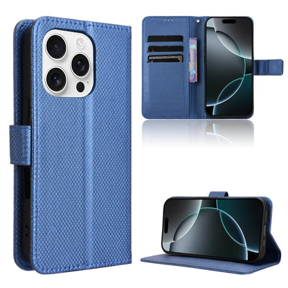 For iPhone 16 Pro Max Diamond Texture Leather Phone Case(Blue) by buy2fix