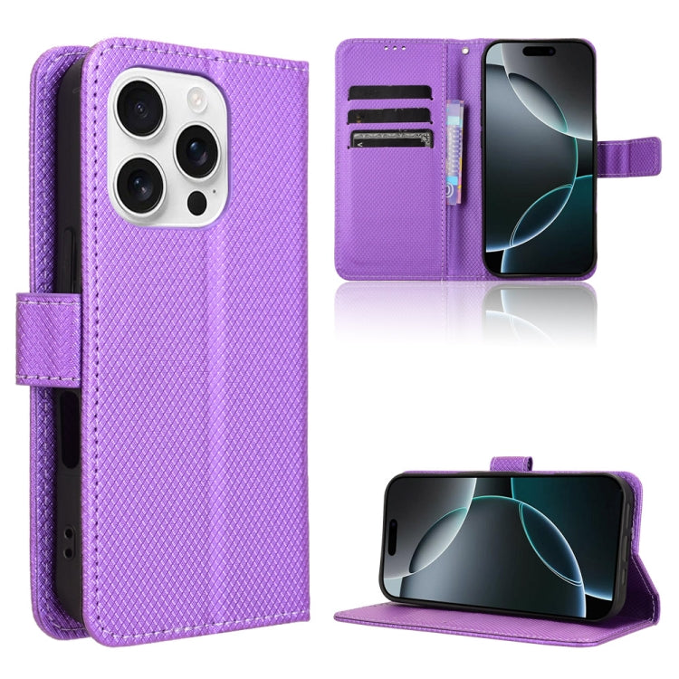 For iPhone 16 Pro Max Diamond Texture Leather Phone Case(Purple) by buy2fix