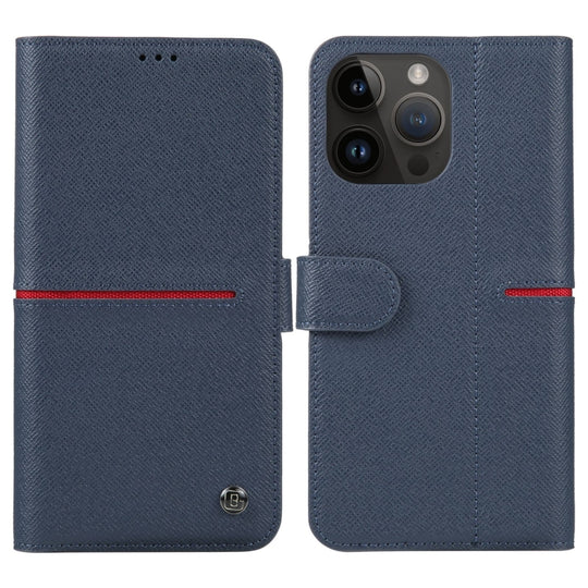 For iPhone 15 Pro Max GEBEI Top-grain Horizontal Flip Leather Phone Case(Blue)