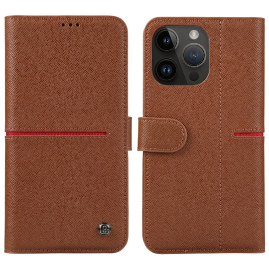 For iPhone 15 Pro Max GEBEI Top-grain Horizontal Flip Leather Phone Case(Brown)