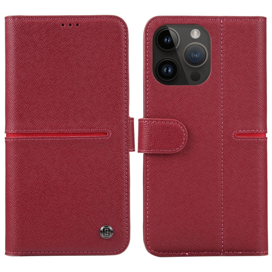 For iPhone 15 Pro GEBEI Top-grain Horizontal Flip Leather Phone Case(Wine Red)
