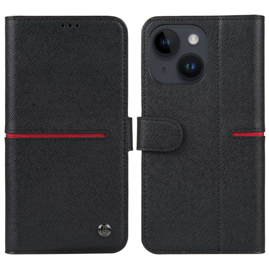 For iPhone 15 GEBEI Top-grain Horizontal Flip Leather Phone Case(Black)