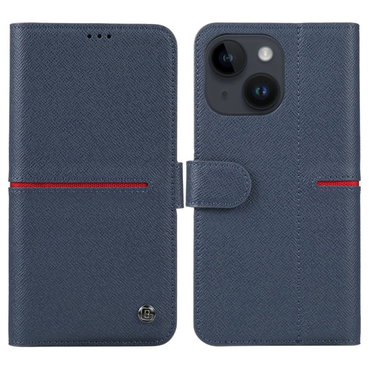 For iPhone 15 GEBEI Top-grain Horizontal Flip Leather Phone Case(Blue)