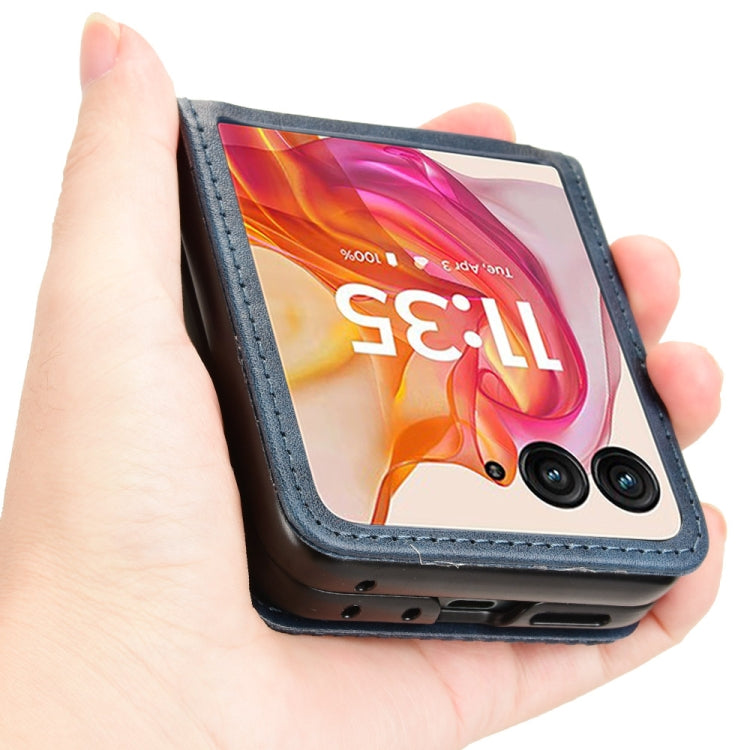 For Motorola Razr 50 Ultra Retro Texture Leather Phone Case(Blue) by buy2fix