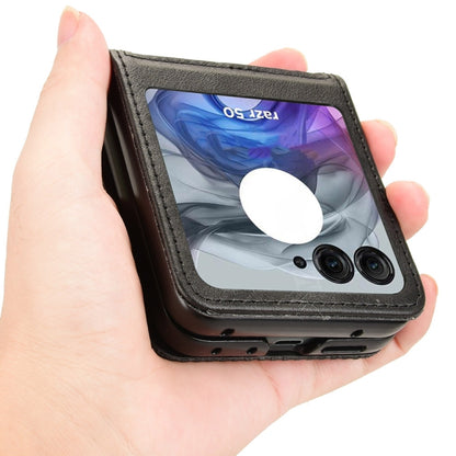 For Motorola Razr 50 Retro Texture Leather Phone Case(Black) by buy2fix