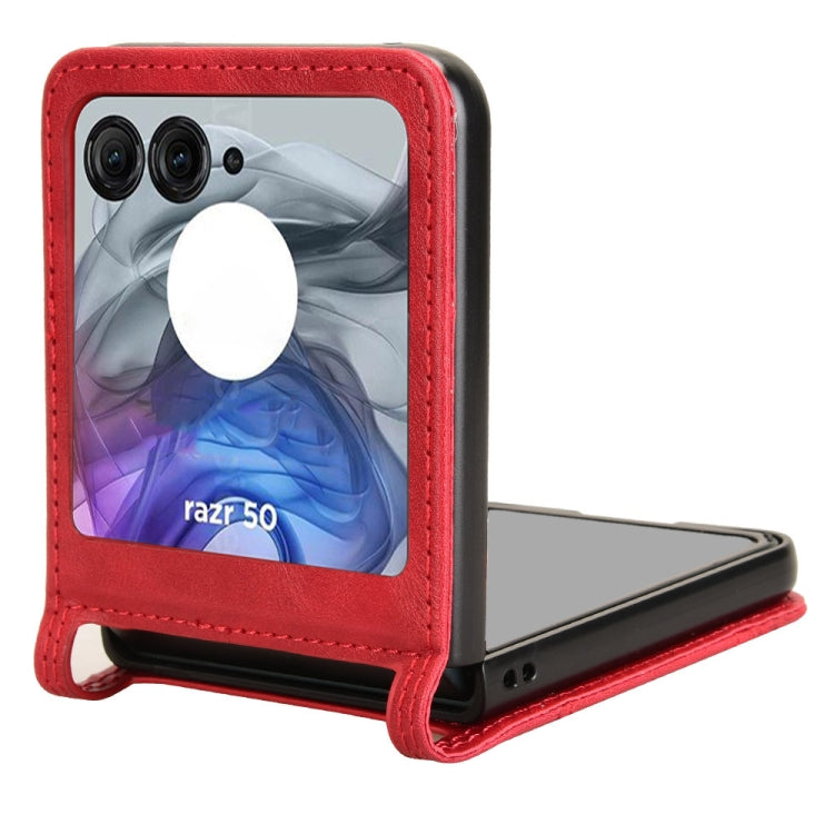 For Motorola Razr 50 Retro Texture Leather Phone Case(Red) by buy2fix