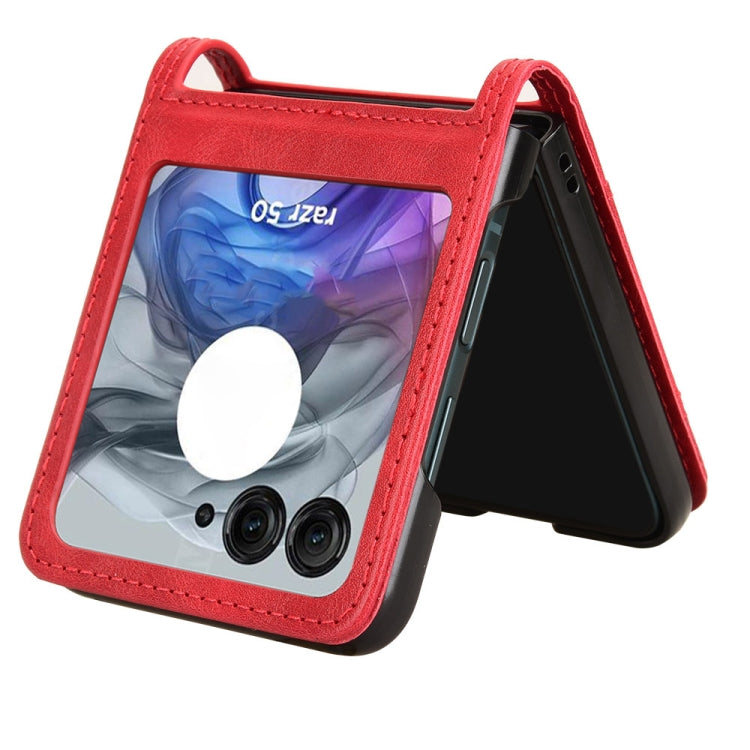 For Motorola Razr 50 Retro Texture Leather Phone Case(Red) by buy2fix