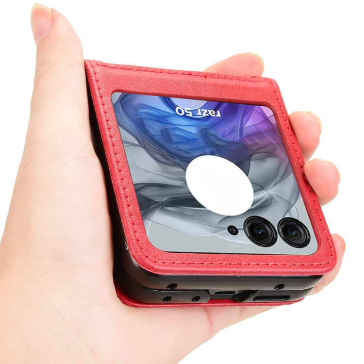 For Motorola Razr 50 Retro Texture Leather Phone Case(Red) by buy2fix