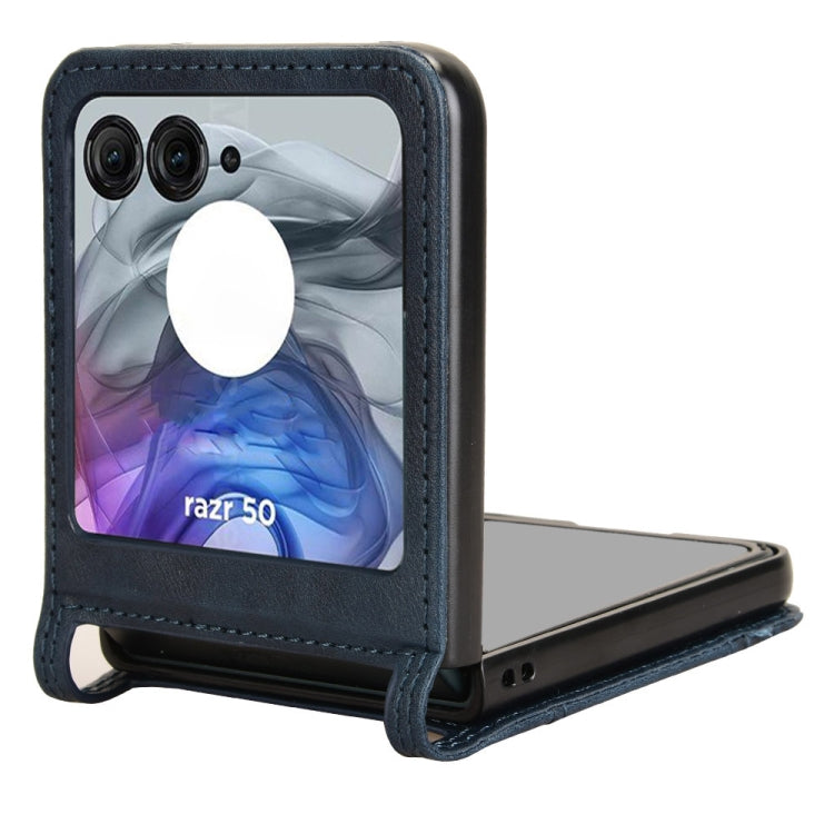 For Motorola Razr 50 Retro Texture Leather Phone Case(Blue) by buy2fix