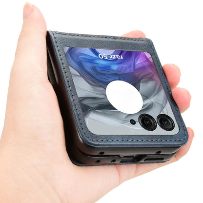 For Motorola Razr 50 Retro Texture Leather Phone Case(Blue) by buy2fix