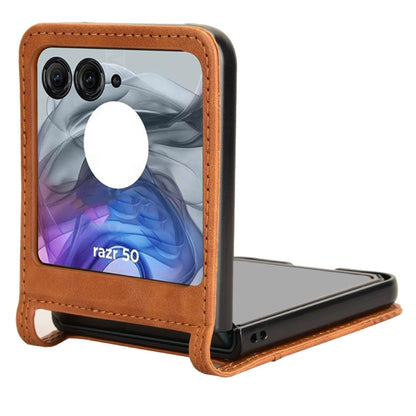 For Motorola Razr 50 Retro Texture Leather Phone Case(Brown) by buy2fix