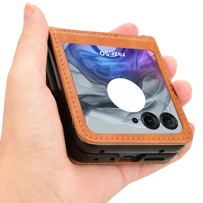 For Motorola Razr 50 Retro Texture Leather Phone Case(Brown) by buy2fix