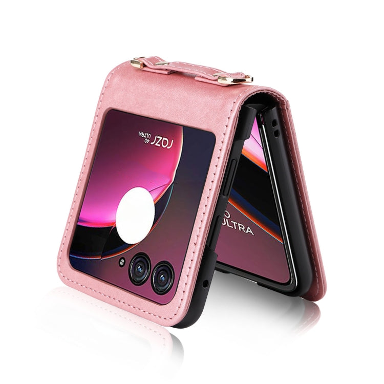 For Motorola Razr 40 Ultra Crossbody Card Slot Leather Phone Case(Pink) by buy2fix