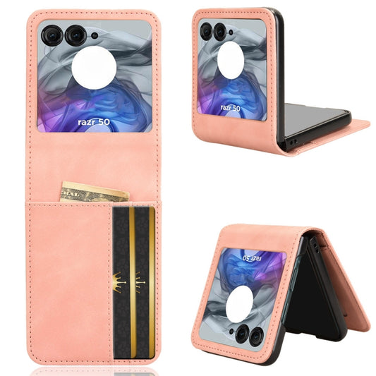 For Motorola Razr 50 Skin Feel Card Slot Leather Phone Case(Pink) by buy2fix