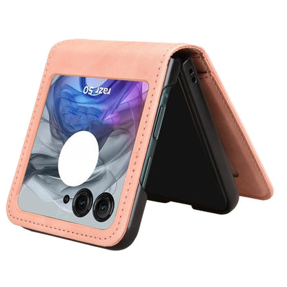 For Motorola Razr 50 Skin Feel Card Slot Leather Phone Case(Pink) by buy2fix