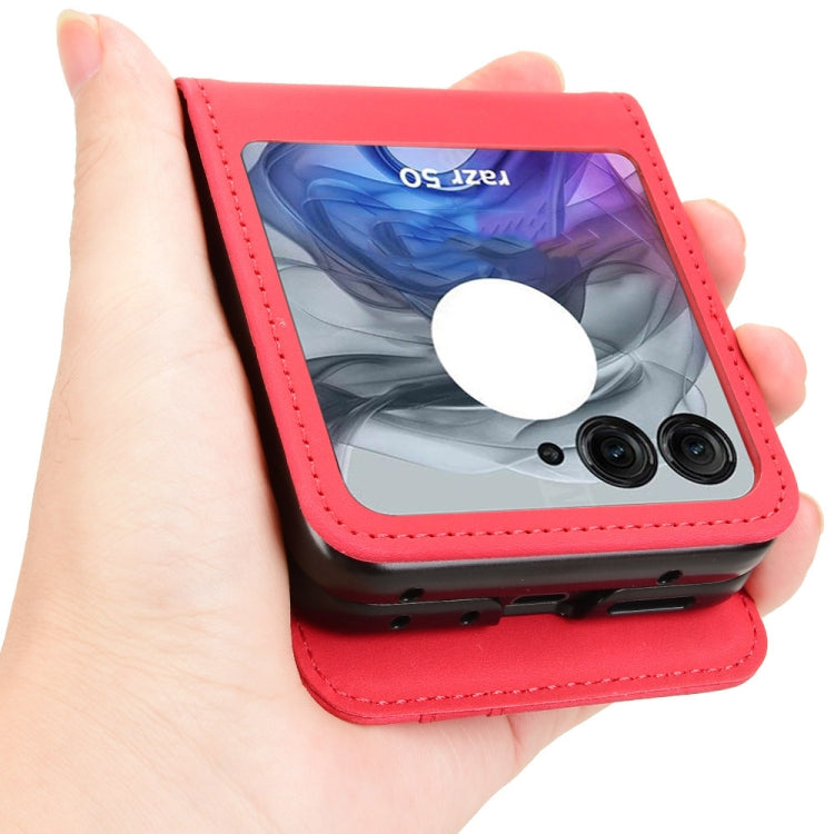For Motorola Razr 50 Skin Feel Card Slot Leather Phone Case(Red) by buy2fix