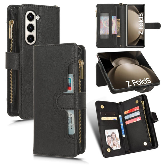 For Samsung Galaxy Z Fold5 Litchi Texture Zipper Leather Phone Case(Black)