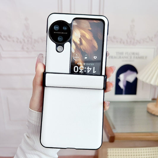 For OPPO Find N3 Flip Three-piece Set Morandi Solid Color Leather Texture Phone Case(White) - OPPO Cases by buy2fix | Online Shopping UK | buy2fix