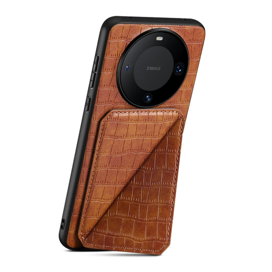 For Huawei Mate 60 Denior Crocodile Texture Holder Electroplating Phone Case(Brown) - Huawei Cases by Denior | Online Shopping UK | buy2fix
