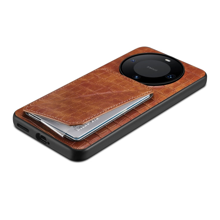 For Huawei Mate 60 Denior Crocodile Texture Holder Electroplating Phone Case(Brown) - Huawei Cases by Denior | Online Shopping UK | buy2fix