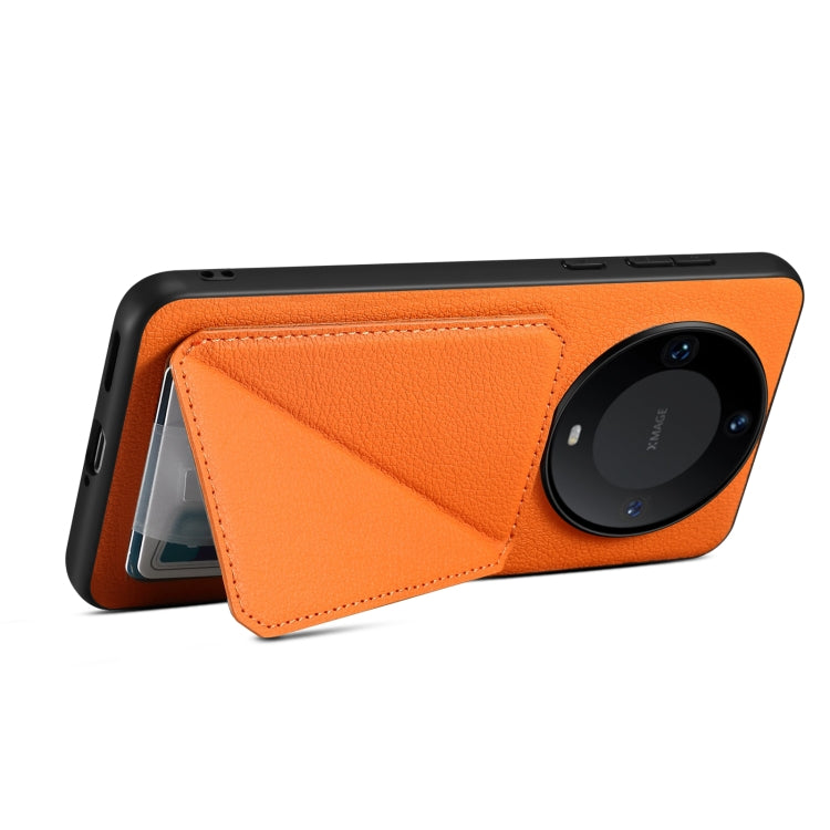 For Huawei Mate 60 Denior Calf Texture Holder Electroplating Phone Case(Orange) - Huawei Cases by Denior | Online Shopping UK | buy2fix