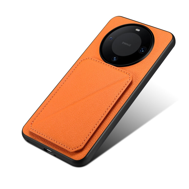 For Huawei Mate 60 Denior Calf Texture Holder Electroplating Phone Case(Orange) - Huawei Cases by Denior | Online Shopping UK | buy2fix