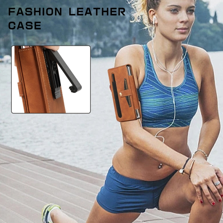 For Samsung Galaxy Z Fold3 5G Multifunctional Folding Phone Leather Case(Brown) - Galaxy Phone Cases by buy2fix | Online Shopping UK | buy2fix