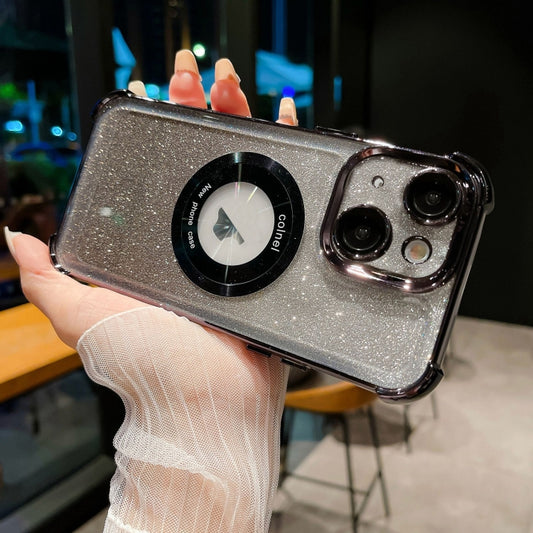 For iPhone 14 6D Electroplating Gradient Glitter Armor Magsafe Phone Case(Black) by buy2fix