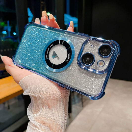 For iPhone 14 6D Electroplating Gradient Glitter Armor Magsafe Phone Case(Blue) by buy2fix