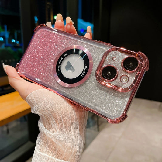 For iPhone 14 6D Electroplating Gradient Glitter Armor Magsafe Phone Case(Pink) by buy2fix