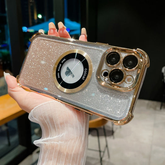 For iPhone 13 Pro Max 6D Electroplating Gradient Glitter Armor Magsafe Phone Case(Gold) by buy2fix