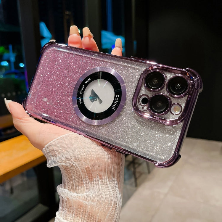 For iPhone 13 Pro 6D Electroplating Gradient Glitter Armor Magsafe Phone Case(Purple) by buy2fix