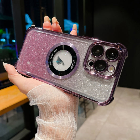 For iPhone 13 Pro 6D Electroplating Gradient Glitter Armor Magsafe Phone Case(Purple) by buy2fix
