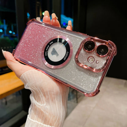 For iPhone 12 6D Electroplating Gradient Glitter Armor Magsafe Phone Case(Pink) by buy2fix