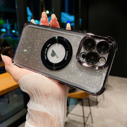 For iPhone 12 Pro 6D Electroplating Gradient Glitter Armor Magsafe Phone Case(Black) by buy2fix