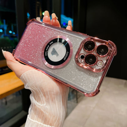 For iPhone 12 Pro 6D Electroplating Gradient Glitter Armor Magsafe Phone Case(Pink) by buy2fix