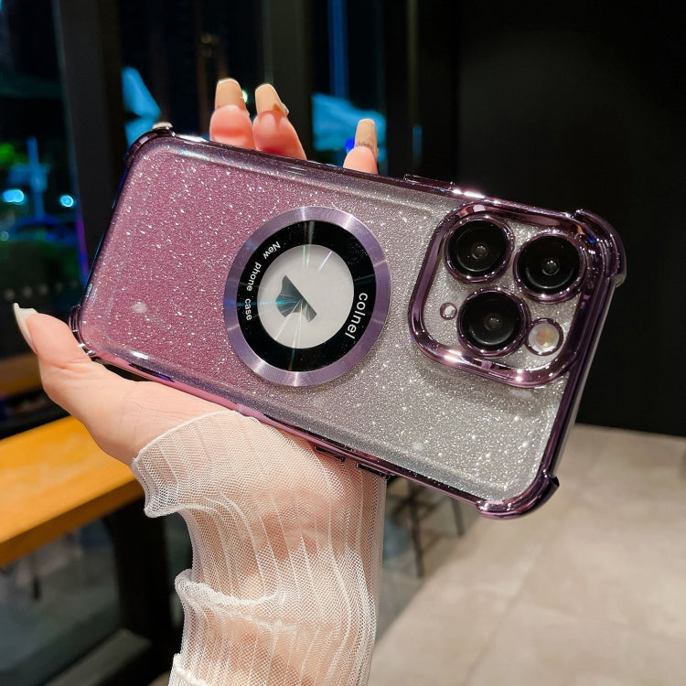 For iPhone 11 Pro Max 6D Electroplating Gradient Glitter Armor Magsafe Phone Case(Purple) by buy2fix
