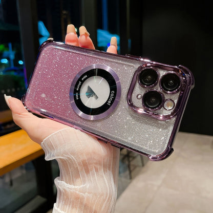 For iPhone 11 Pro Max 6D Electroplating Gradient Glitter Armor Magsafe Phone Case(Purple) by buy2fix