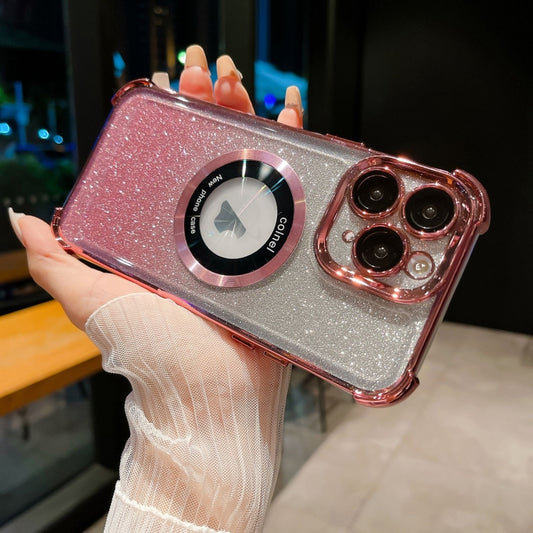 For iPhone 11 Pro Max 6D Electroplating Gradient Glitter Armor Magsafe Phone Case(Pink) by buy2fix