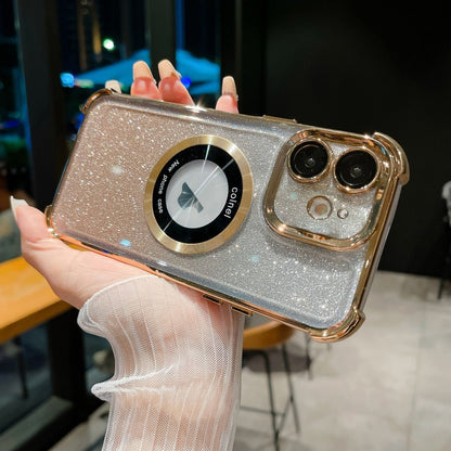 For iPhone 11 6D Electroplating Gradient Glitter Armor Magsafe Phone Case(Gold) by buy2fix